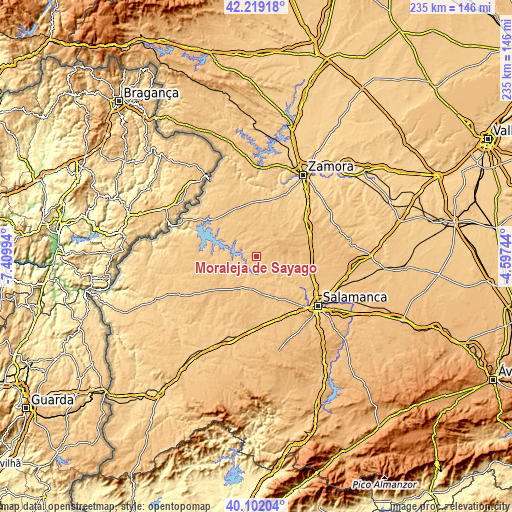 Topographic map of Moraleja de Sayago