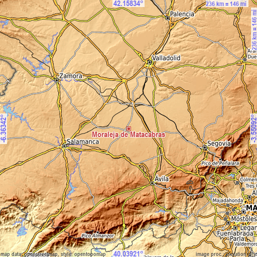 Topographic map of Moraleja de Matacabras