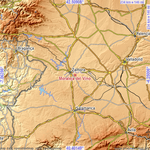 Topographic map of Moraleja del Vino