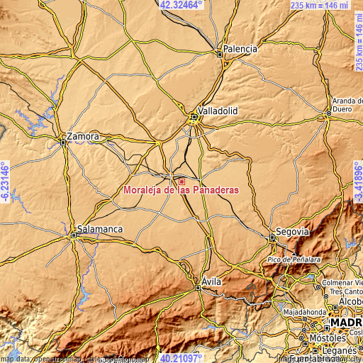 Topographic map of Moraleja de las Panaderas