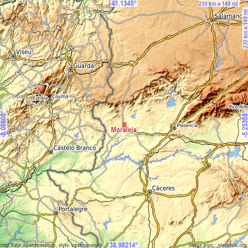 Topographic map of Moraleja