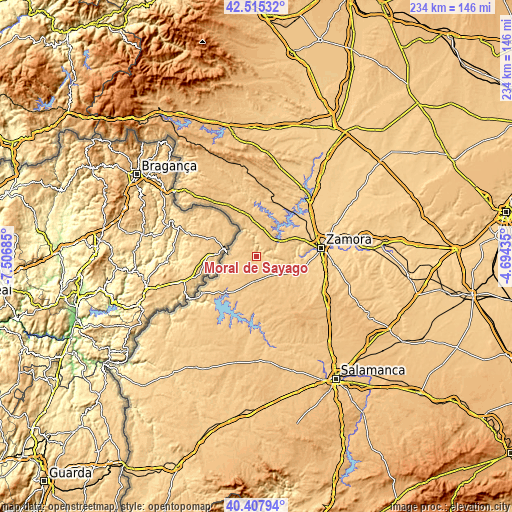 Topographic map of Moral de Sayago