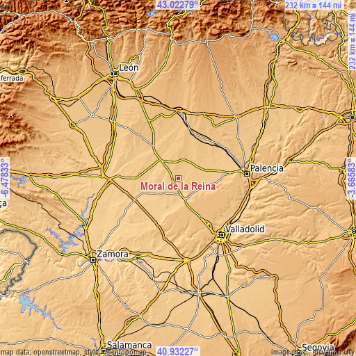 Topographic map of Moral de la Reina