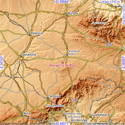 Topographic map of Moradillo de Roa