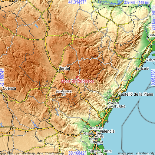 Topographic map of Mora de Rubielos