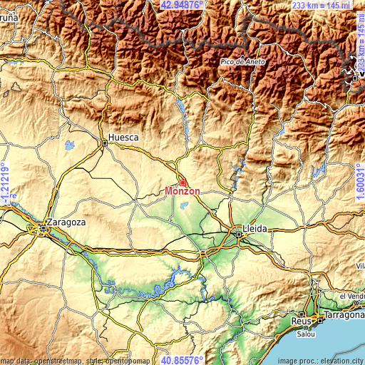 Topographic map of Monzón