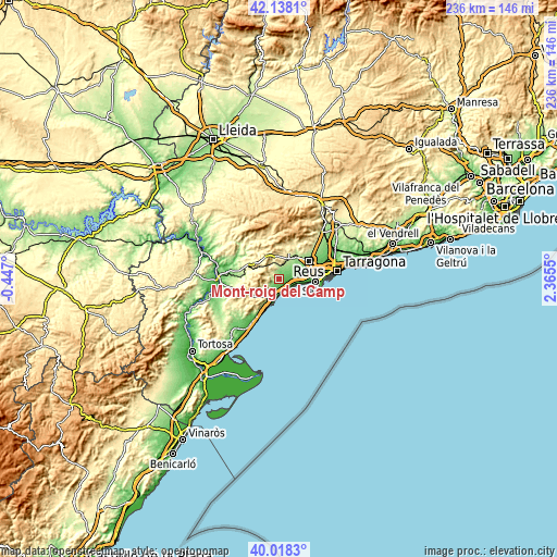 Topographic map of Mont-roig del Camp