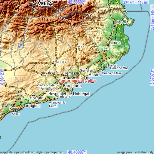 Topographic map of Montornès del Vallès