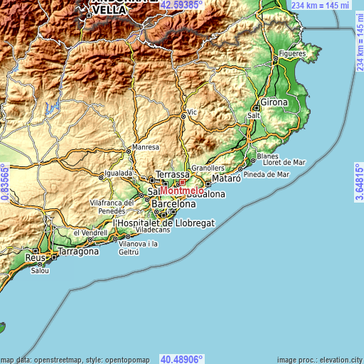 Topographic map of Montmeló