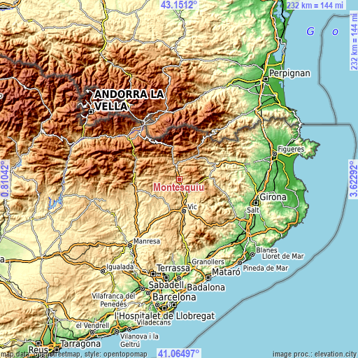 Topographic map of Montesquiu