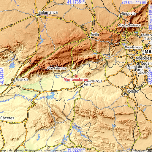 Topographic map of Montesclaros