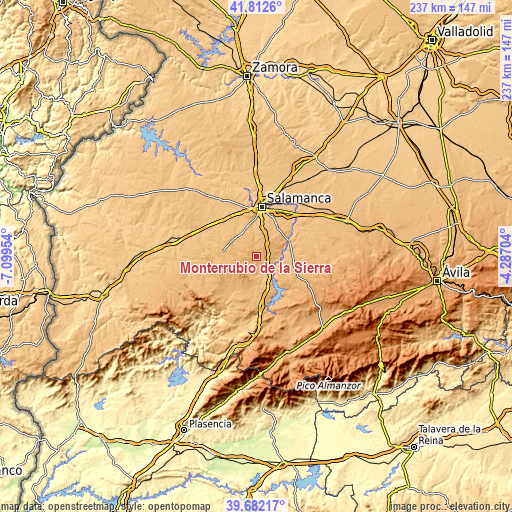 Topographic map of Monterrubio de la Sierra