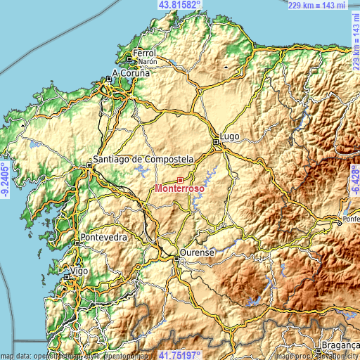 Topographic map of Monterroso