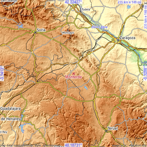 Topographic map of Monterde