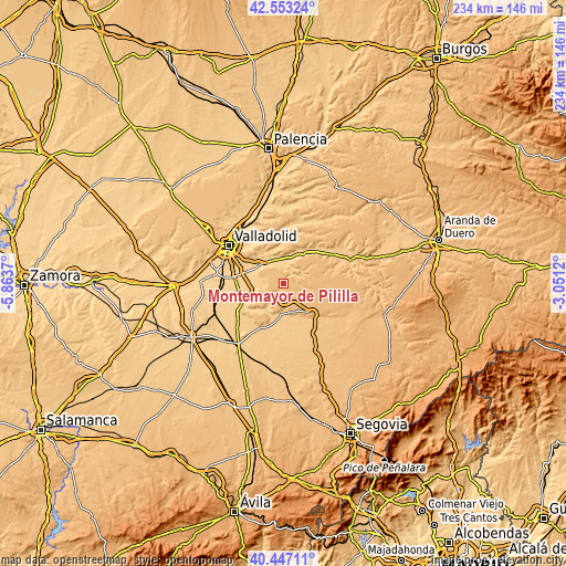 Topographic map of Montemayor de Pililla