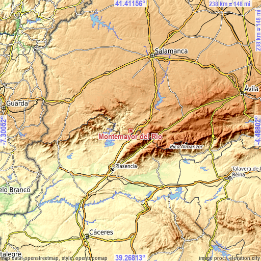 Topographic map of Montemayor del Río