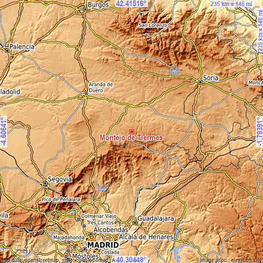 Topographic map of Montejo de Tiermes