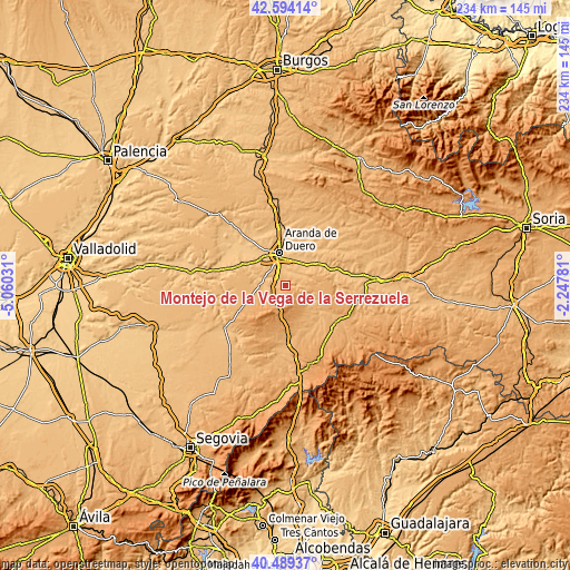 Topographic map of Montejo de la Vega de la Serrezuela