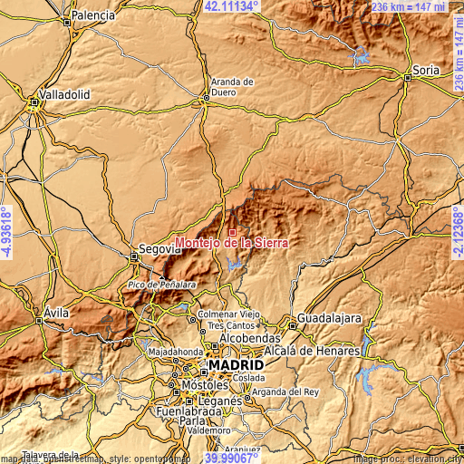 Topographic map of Montejo de la Sierra