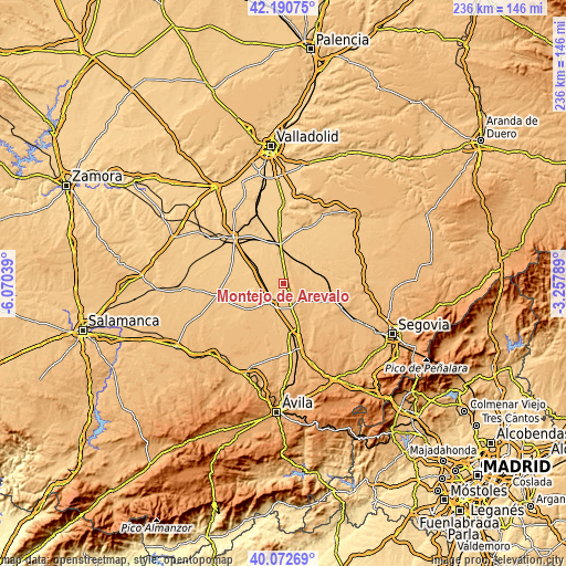 Topographic map of Montejo de Arévalo