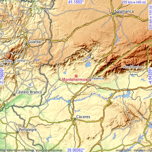 Topographic map of Montehermoso