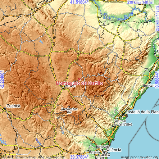 Topographic map of Monteagudo del Castillo