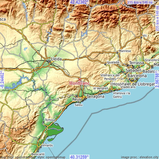 Topographic map of Montblanc