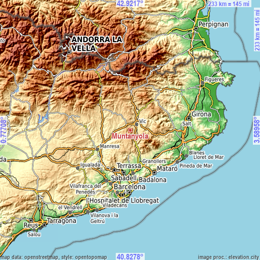 Topographic map of Muntanyola