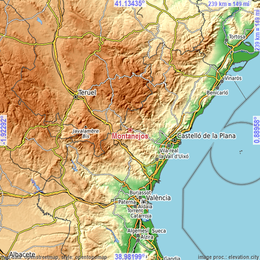 Topographic map of Montanejos