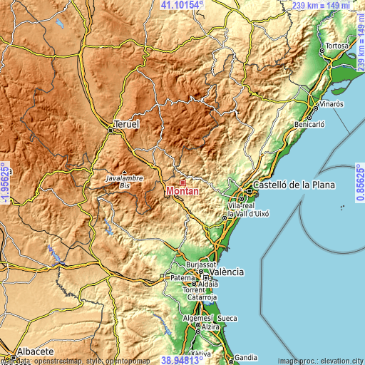 Topographic map of Montán