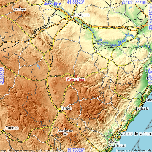 Topographic map of Montalbán