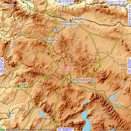 Topographic map of İhsaniye