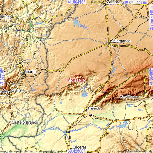 Topographic map of Monsagro