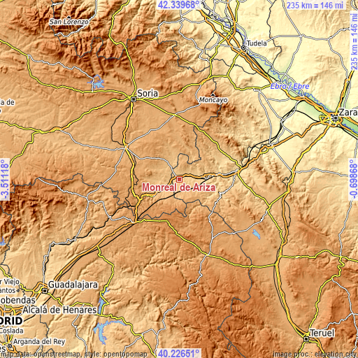 Topographic map of Monreal de Ariza