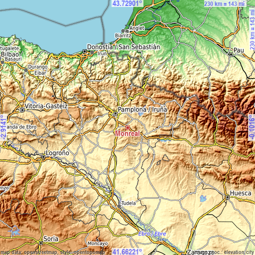 Topographic map of Monreal