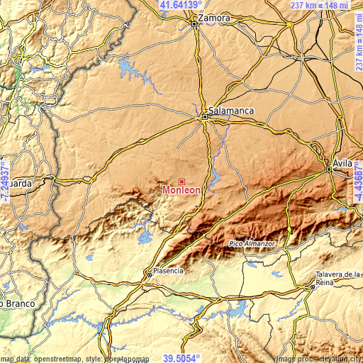 Topographic map of Monleón