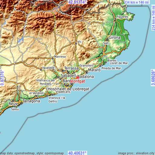 Topographic map of Montgat