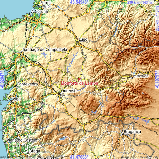 Topographic map of Monforte de Lemos