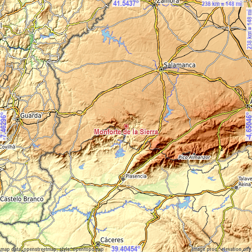 Topographic map of Monforte de la Sierra