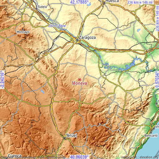 Topographic map of Moneva