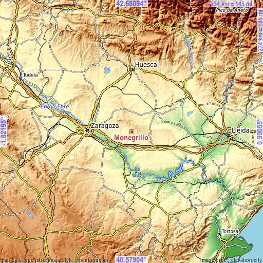 Topographic map of Monegrillo