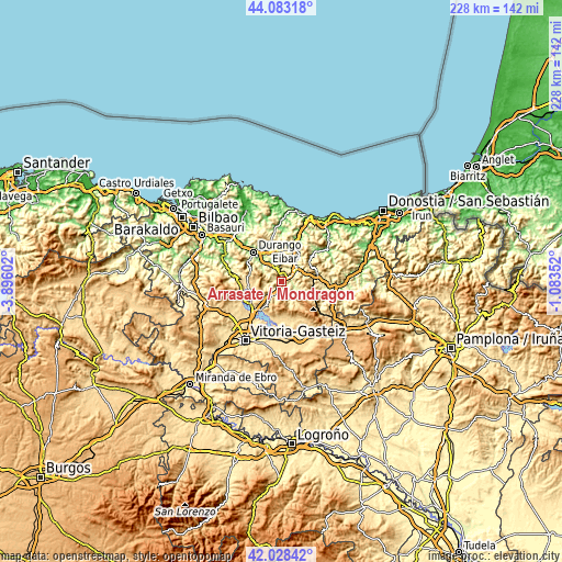 Topographic map of Arrasate / Mondragón