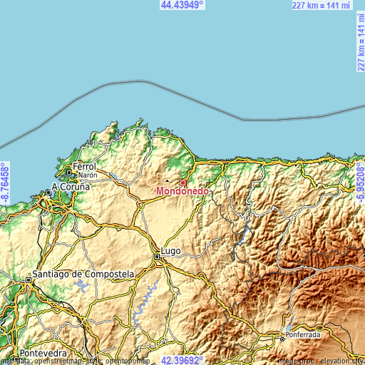 Topographic map of Mondoñedo