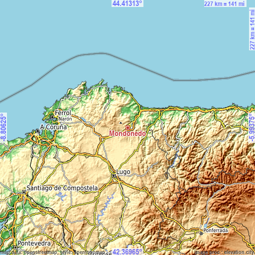 Topographic map of Mondoñedo