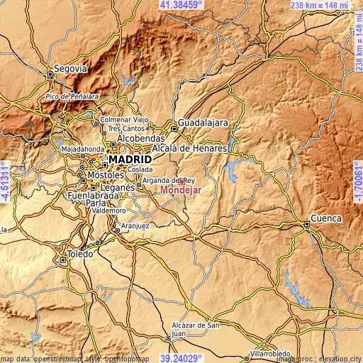 Topographic map of Mondéjar