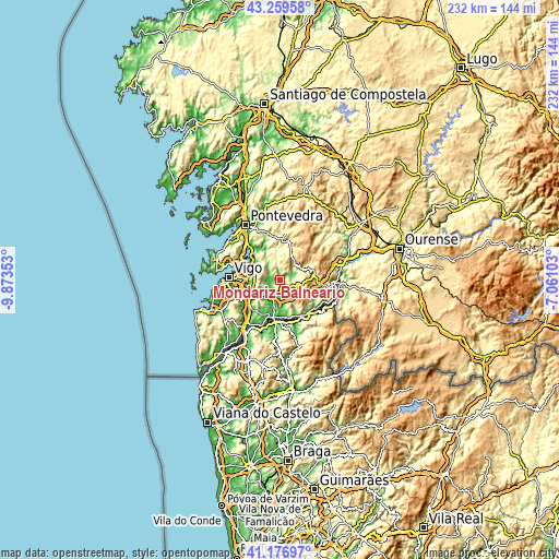 Topographic map of Mondariz-Balneario