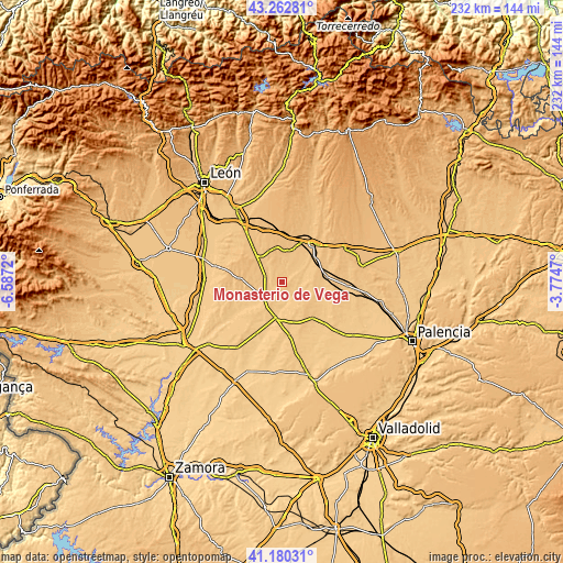 Topographic map of Monasterio de Vega