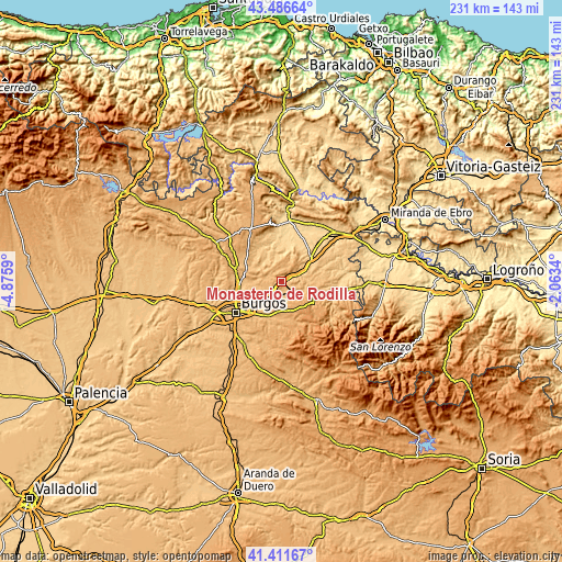 Topographic map of Monasterio de Rodilla