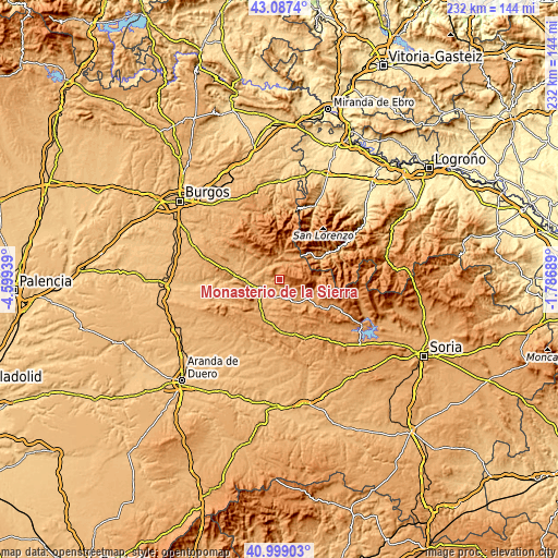 Topographic map of Monasterio de la Sierra