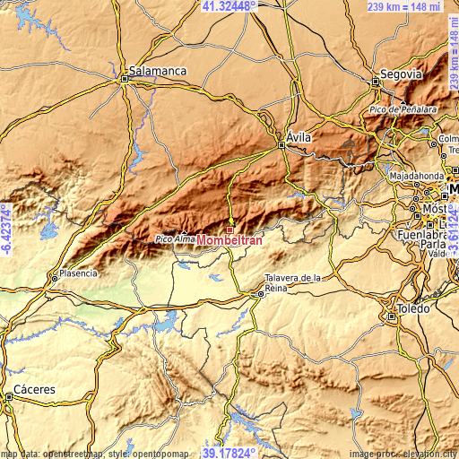 Topographic map of Mombeltrán